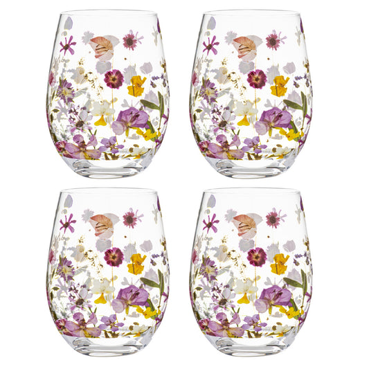 Ashdene Pressed Flowers Set Of 4 Glass Tumblers