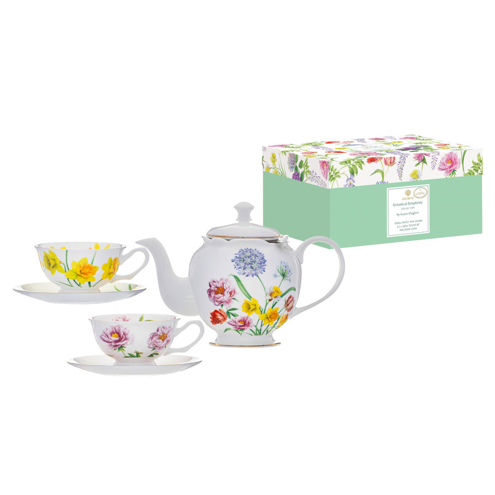 Ashdene Botanical Symphony Teapot & 2 Teacup Set