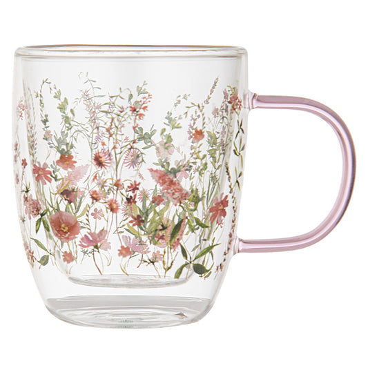 Ashdene Wildflowers Blush Double Walled Glass Mug