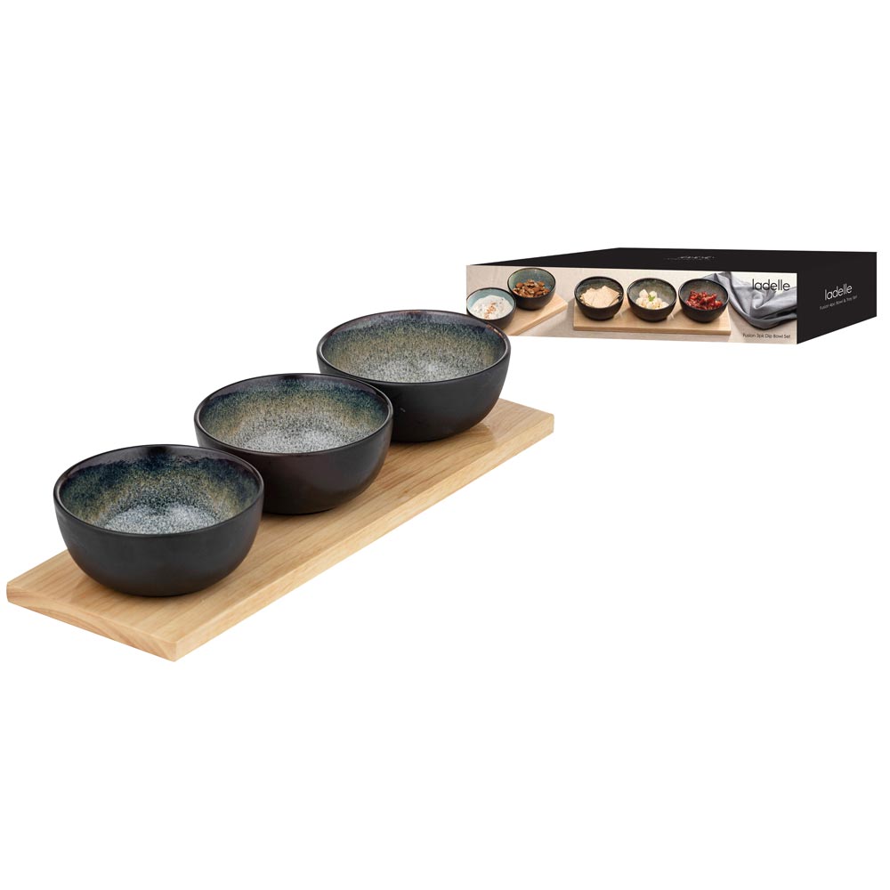 Ladelle Fusion 4 Piece Bowl & Tray Set Mocha