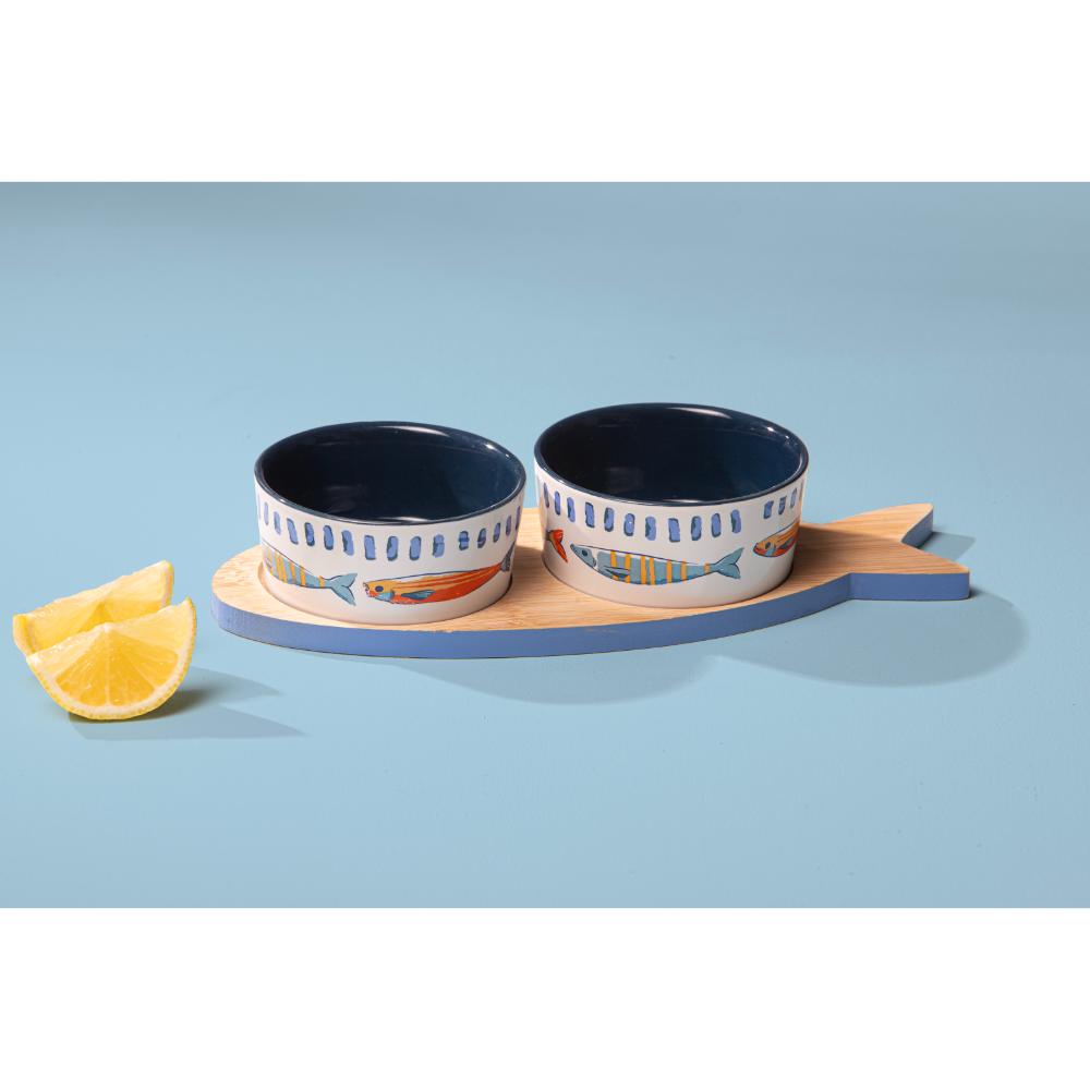 Ladelle Capri Fish 3 Piece Bowl & Tray Set