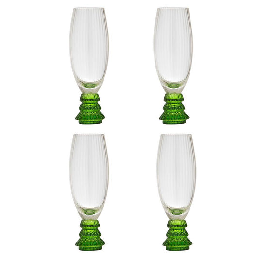 Ladelle Garland Xmas Tree Stem Set of 4 Champagne Glasses