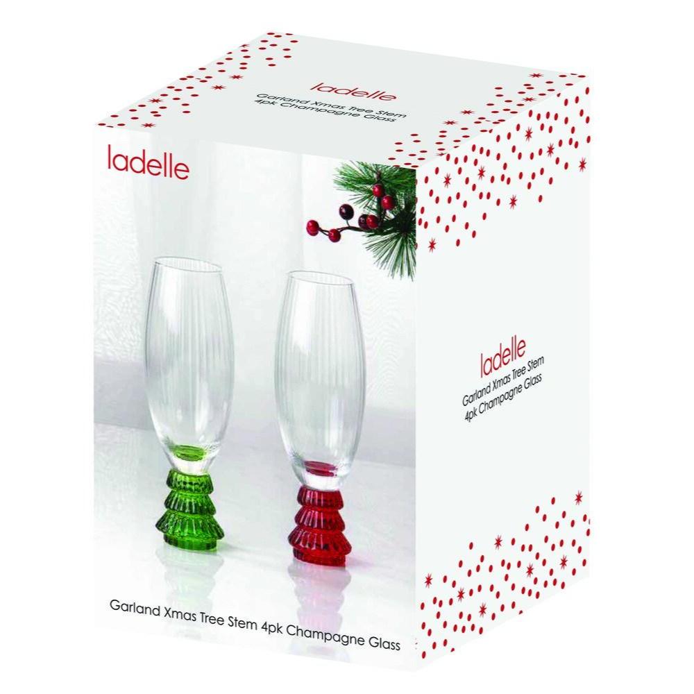 Ladelle Garland Xmas Tree Stem Set of 4 Champagne Glasses