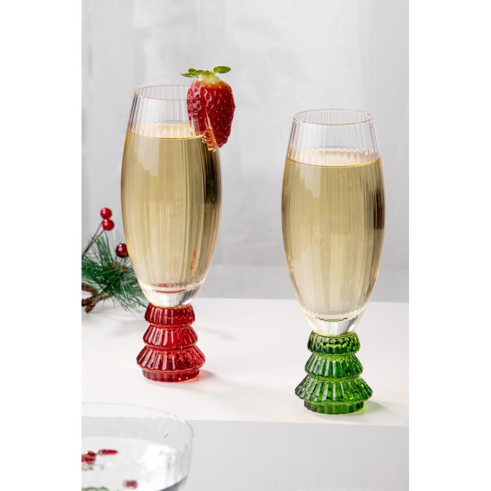 Ladelle Garland Xmas Tree Stem Set of 4 Champagne Glasses