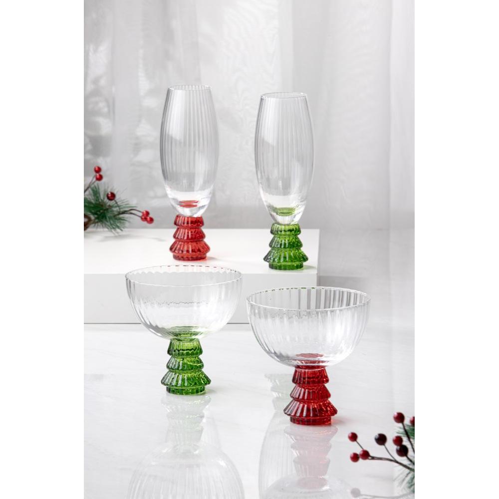 Ladelle Garland Xmas Tree Stem Set of 4 Coupe Glasses