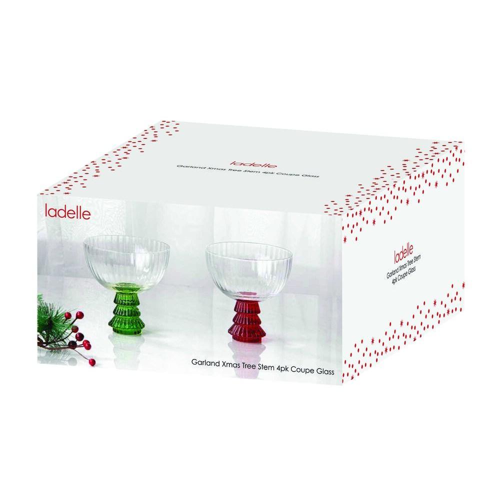 Ladelle Garland Xmas Tree Stem Set of 4 Coupe Glasses