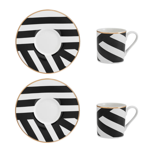 Mikasa Luxe Deco Geometric Stripe China Espresso Cup and Saucer Set