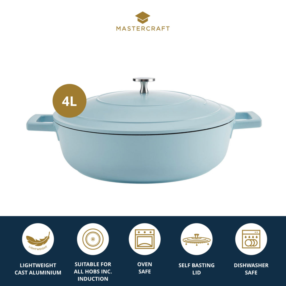 Mastercraft Shallow Casserole Dish Cast Aluminium 28cm Sky Blue