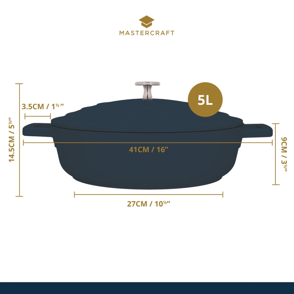 Mastercraft Shallow Casserole Dish Cast Aluminium 32cm Black