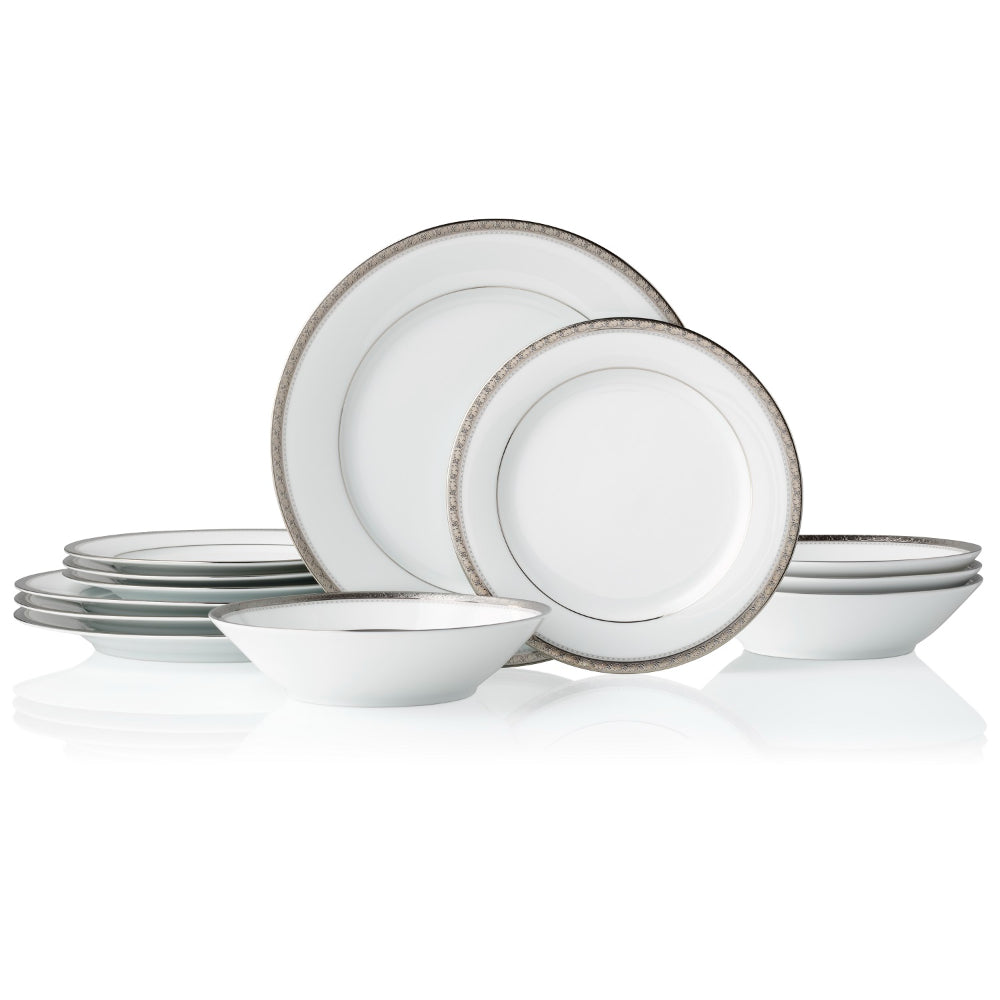 Noritake Charlotta 12 Piece Dinner Setting Platinum