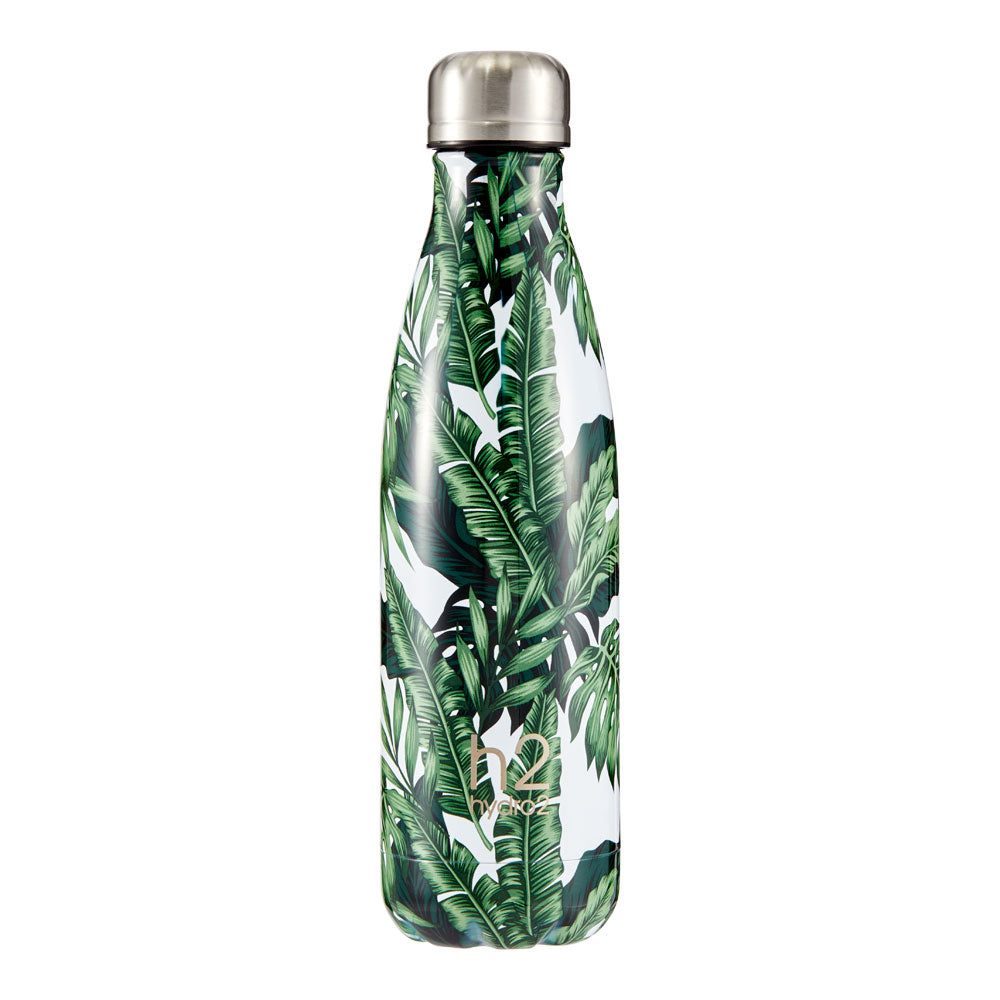 h2 hydro2 Quench Stainless Steel Water Drink Bottle 500ml palm leaf pattern