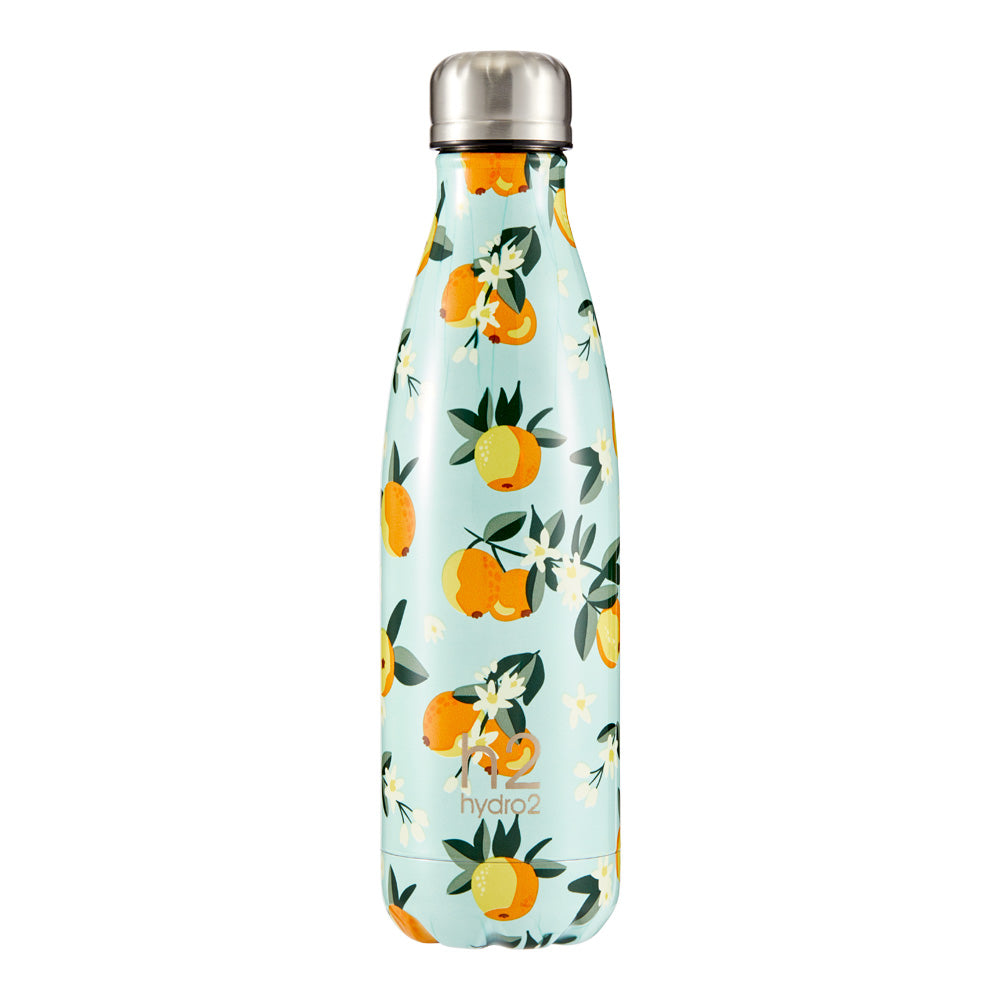 h2 hydro2 Quench Stainless Steel Water Drink Bottle 500ml oranges print