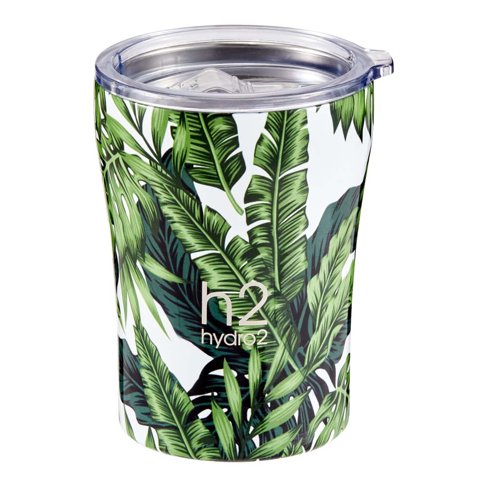 h2 hydro2 Quench Stainless Steel Insulated Travel Mug 300ml palm leaf pattern