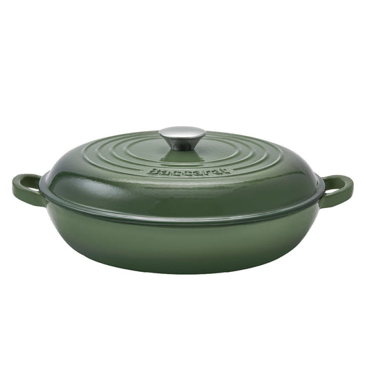 Baccarat Le Connoisseur Cast Iron Round French Saute Pan 31cm Sage Green at MyHouse