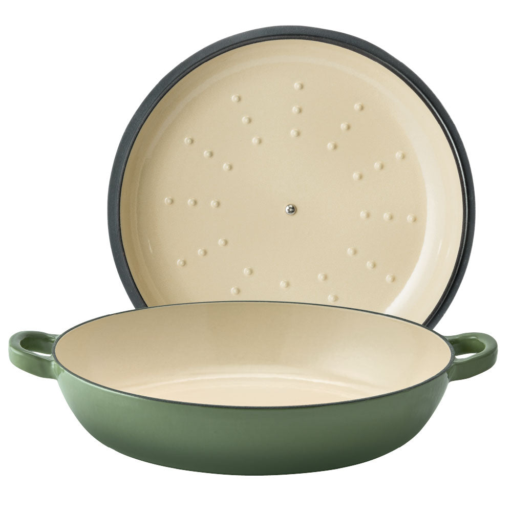 Baccarat Le Connoisseur Cast Iron Round French Saute Pan 31cm Sage Green at MyHouse