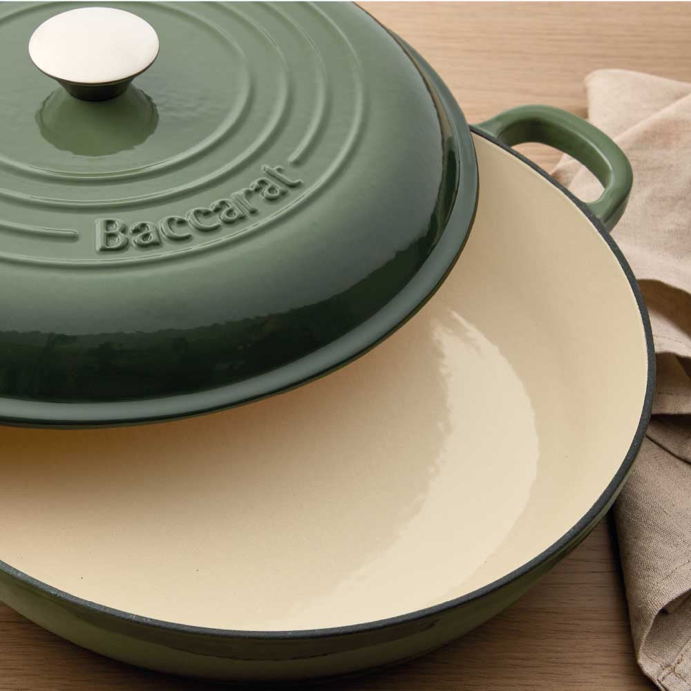 Baccarat Le Connoisseur Cast Iron Round French Saute Pan 31cm Sage Green at MyHouse