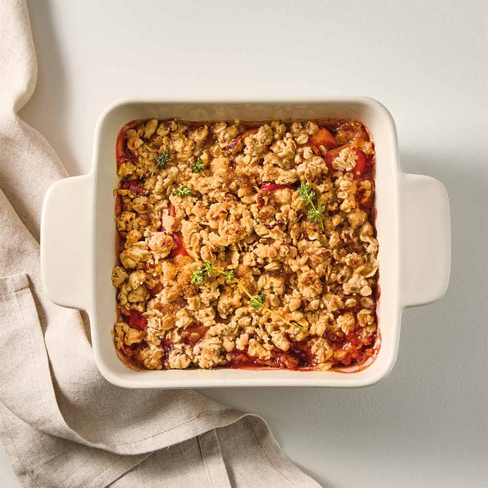 OvenBake Square Baker 1.5L Oat Cream with peach cobbler at MyHouse