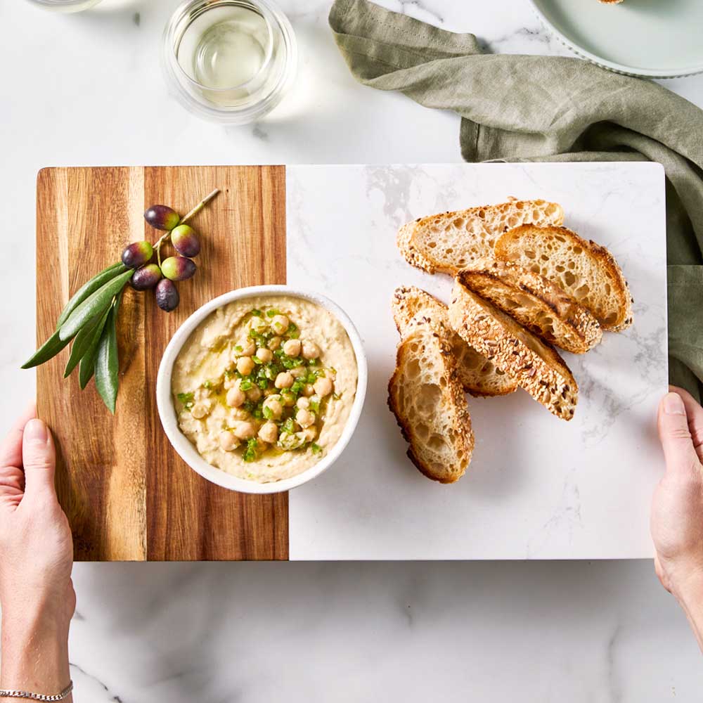 40cm Acacia and Marble Serving Board  with bread and dip - MyHouse