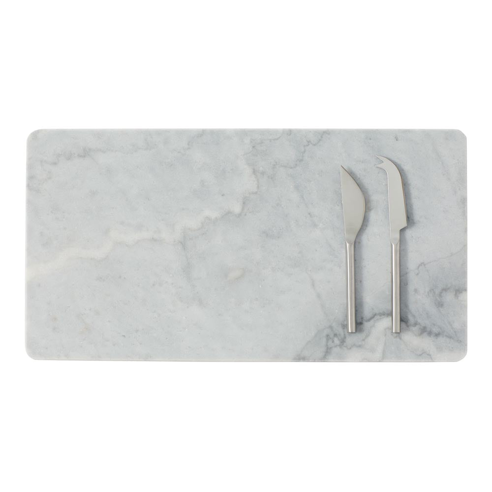 Alex Liddy Slate & Co Long Marble Serving Board with Set of 2 Cheese Knives - MyHouse