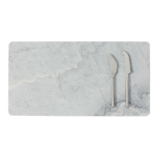 Alex Liddy Slate & Co Long Marble Serving Board with Set of 2 Cheese Knives - MyHouse
