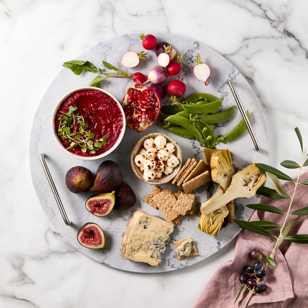 Round Marble Serving Board with Handles with charcuterie - MyHouse