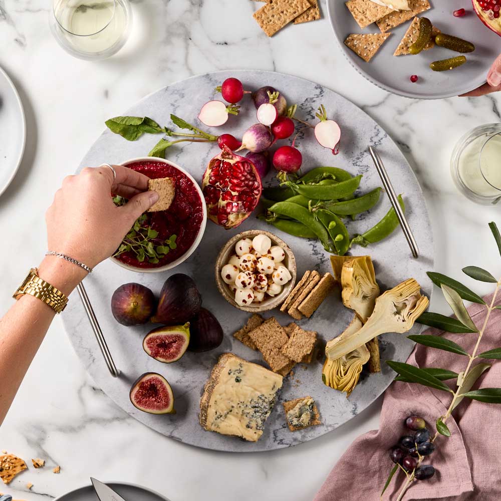 Round Marble Serving Board with Handles with charcuterie - MyHouse