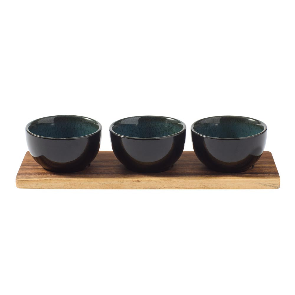 Alex Liddy Slate & Co Serving Board with Set of 3 Green Bowls - MyHouse