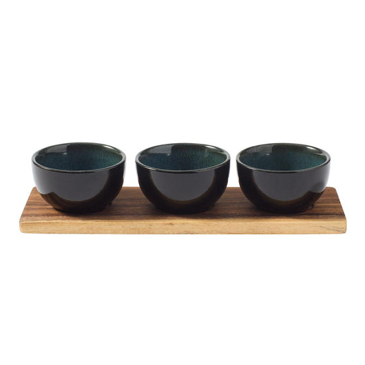 Alex Liddy Slate & Co Serving Board with Set of 3 Green Bowls - MyHouse
