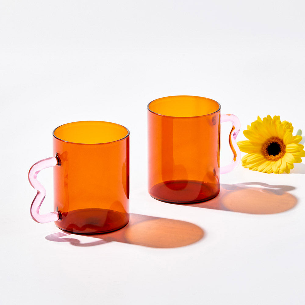 Alex Liddy Prisma Set of 2 Glass Mugs 350ml Amber - MyHouse