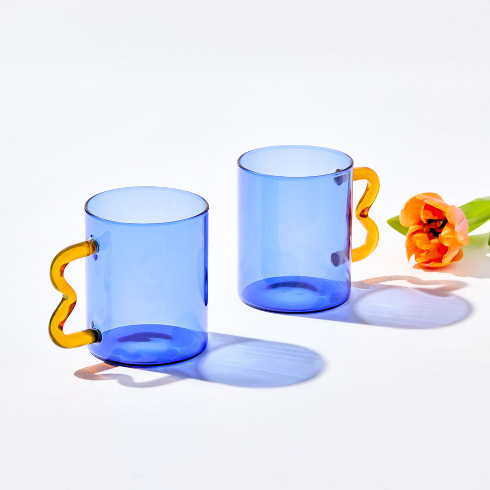 Alex Liddy Prisma Set of 2 Glass Mugs 350ml Blue - MyHouse