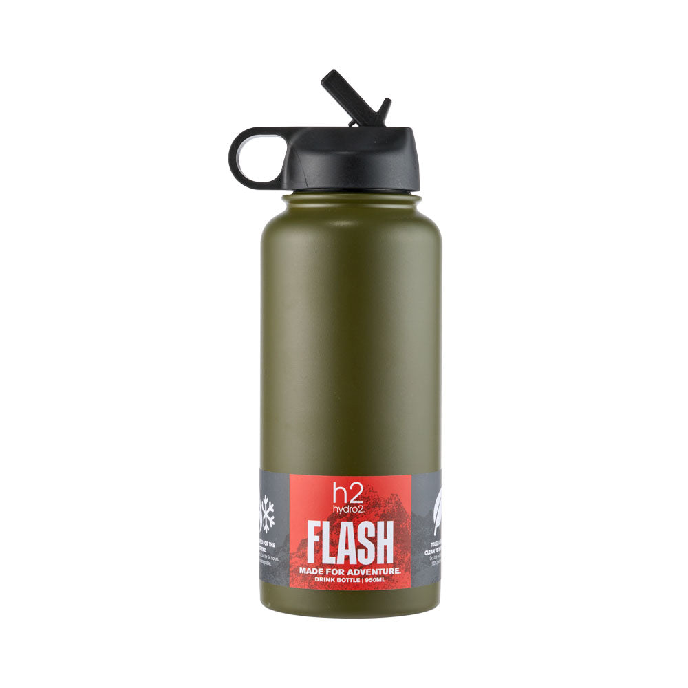 h2 hydro2 FLASH Sip Reusable Water Bottle 950ml Olive green