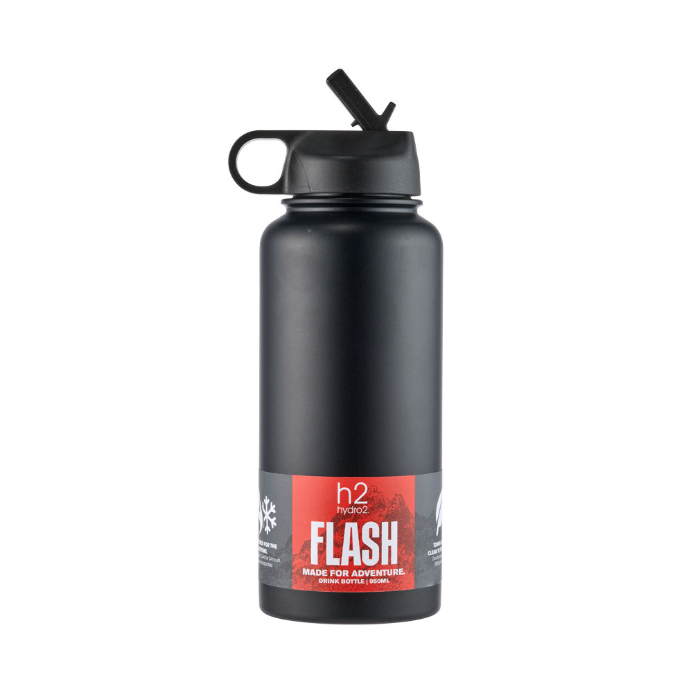 h2 hydro2 FLASH Sip Reusable Water Bottle 950ml Black