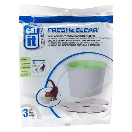 Catit Fresh & Clear Cat Fountain Drinking Fountain Foam Carbon Cartridges 3 Pack