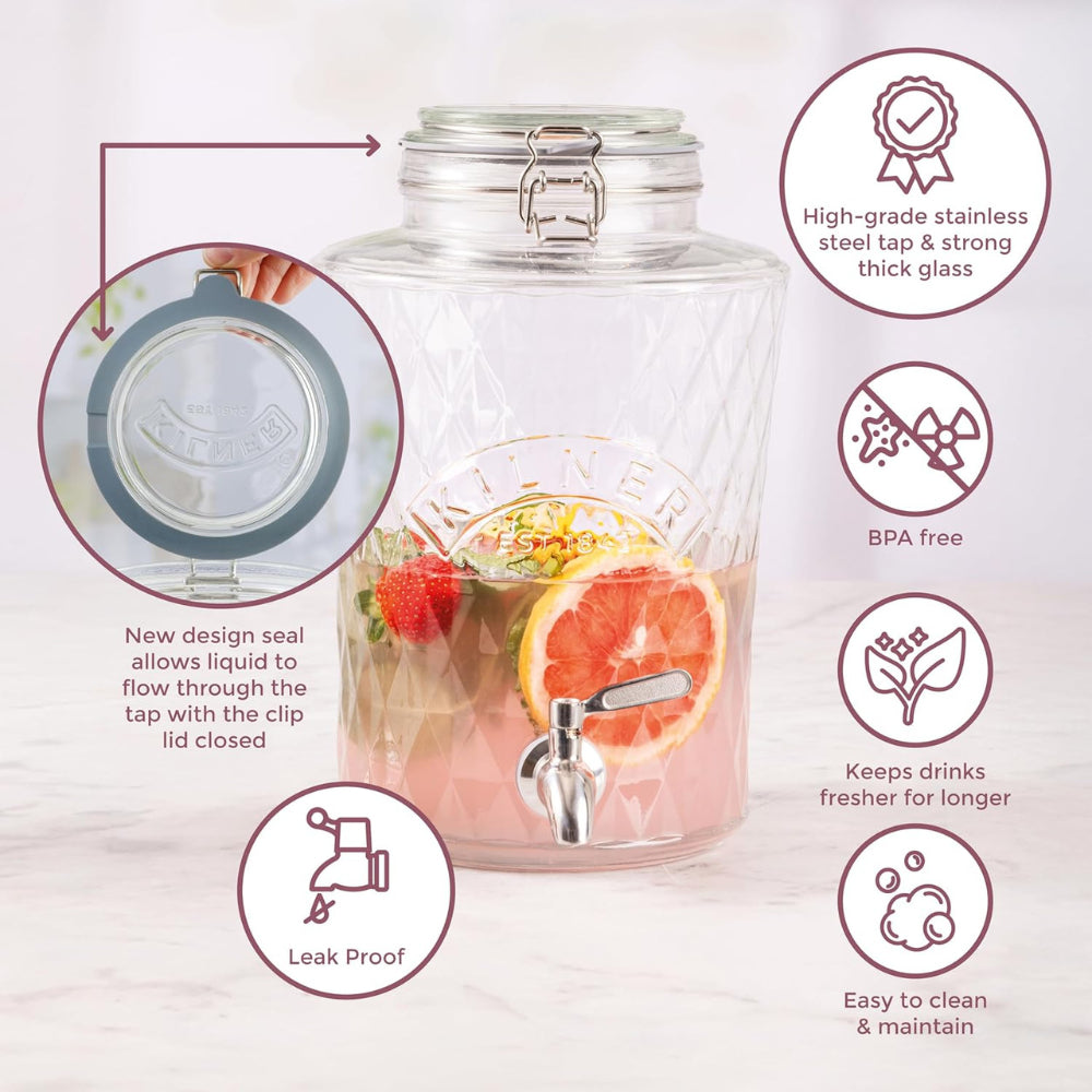 Kilner Clip Top Diamond Dispenser with Stainless Steel Tap