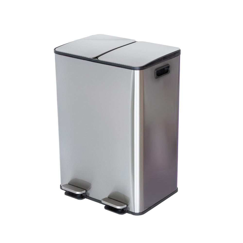 Healthy Choice Stainless Steel Dual Compartment Pedal Operation Rubbish Bin 2 x 30L