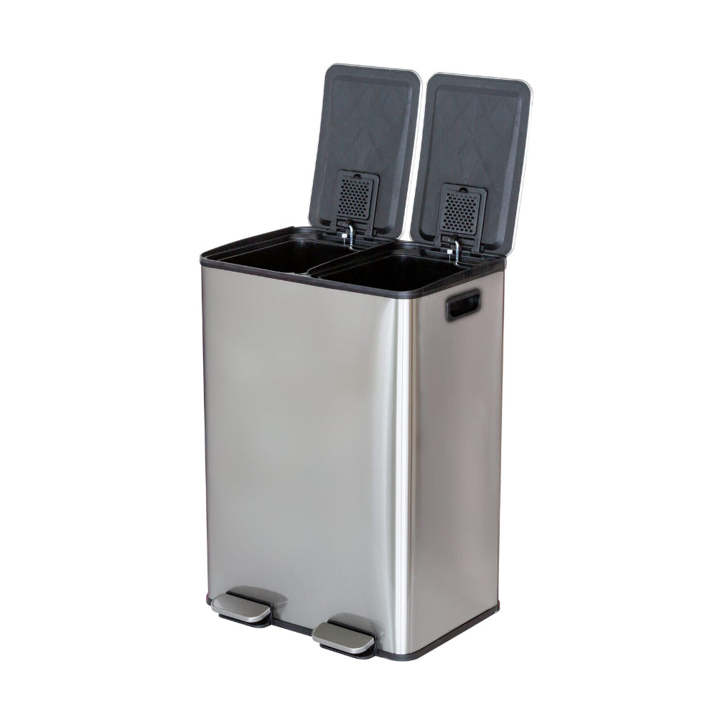 Healthy Choice Stainless Steel Dual Compartment Pedal Operation Rubbish Bin 2 x 30L