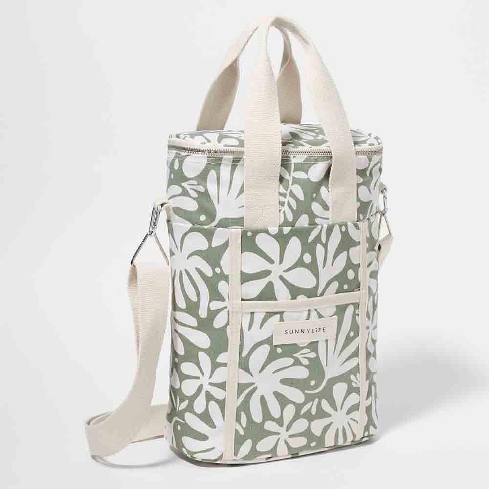 SUNNYLiFE Canvas Drinks Cooler Bag The Vacay Olive