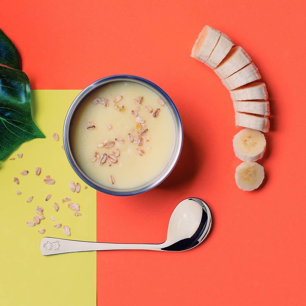 Curved Baby Spoon with bowl of porridge and banana - MyHouse