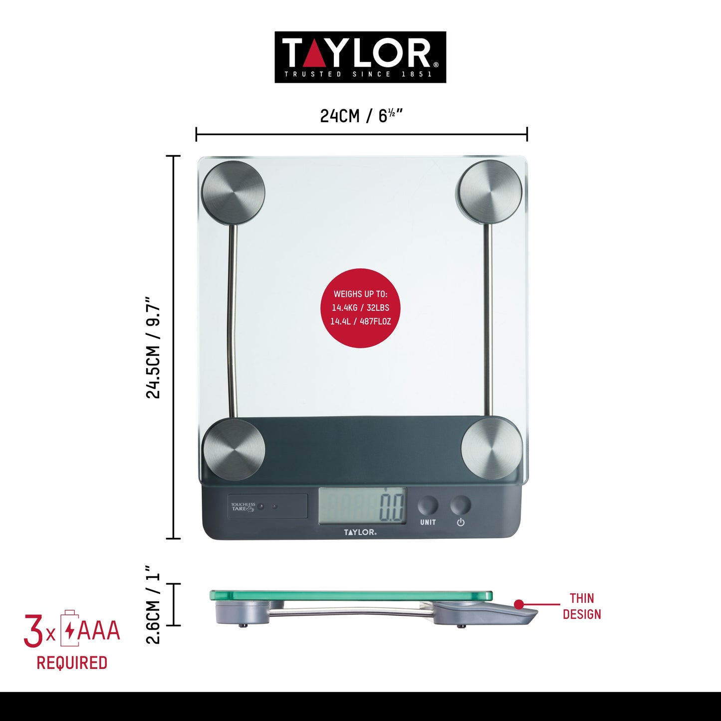 Taylor Touchless Tare Digital Dual Kitchen Scale 14.4kg