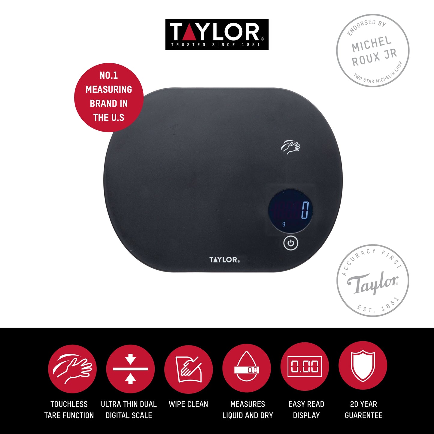 Taylor Touchless Tare Digital Dual Kitchen Scale 5.5kg