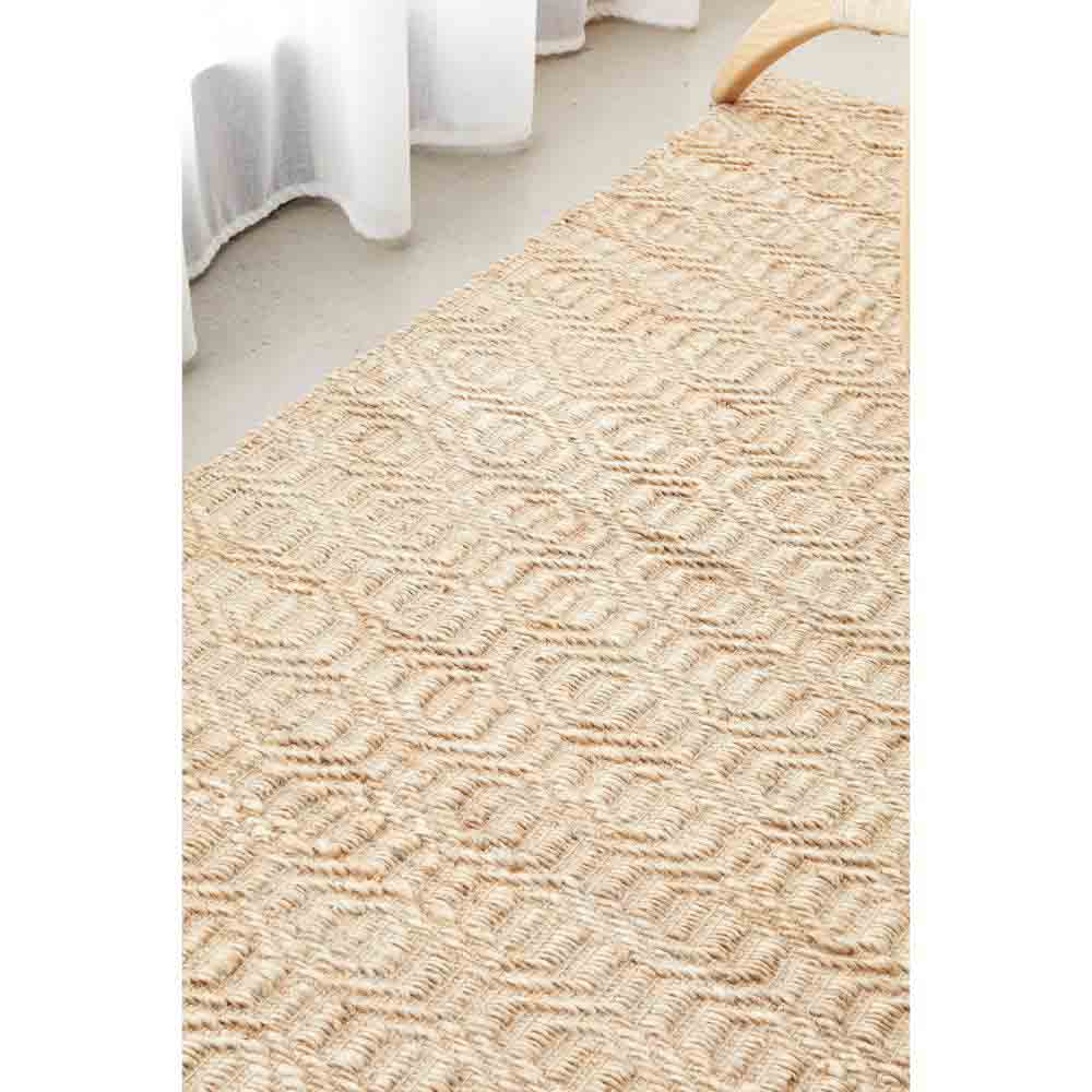 warm beige honeycomb jute rug by the window - MyHouse