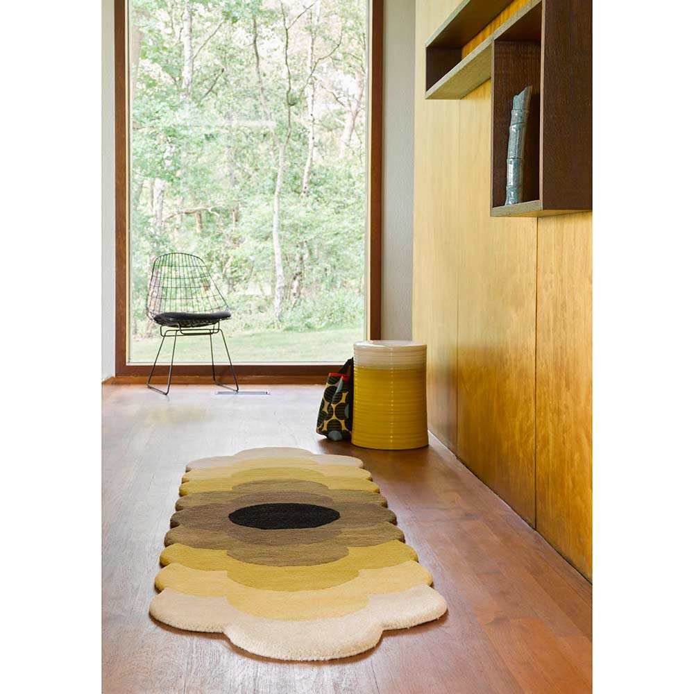 yellow flower wool runner in mid century hallway - MyHouse