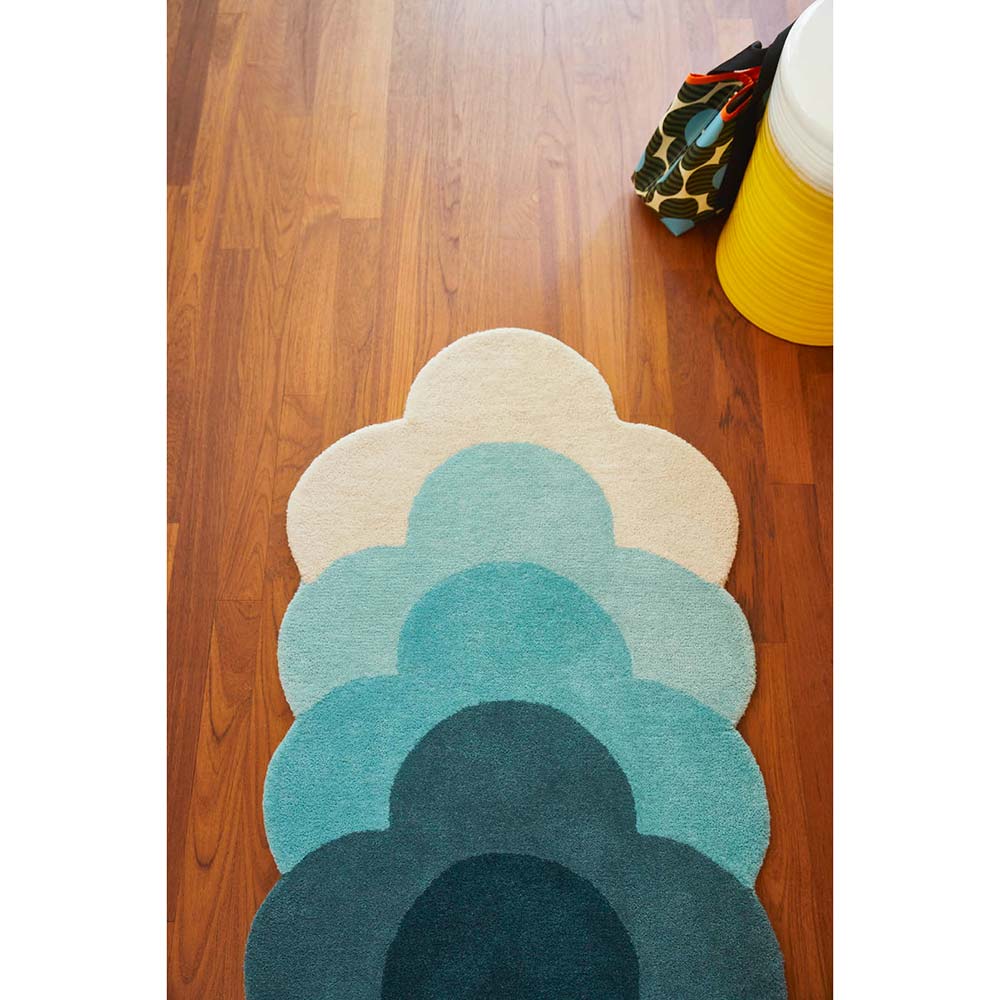 blue flower wool runner on wooden floors - MyHouse