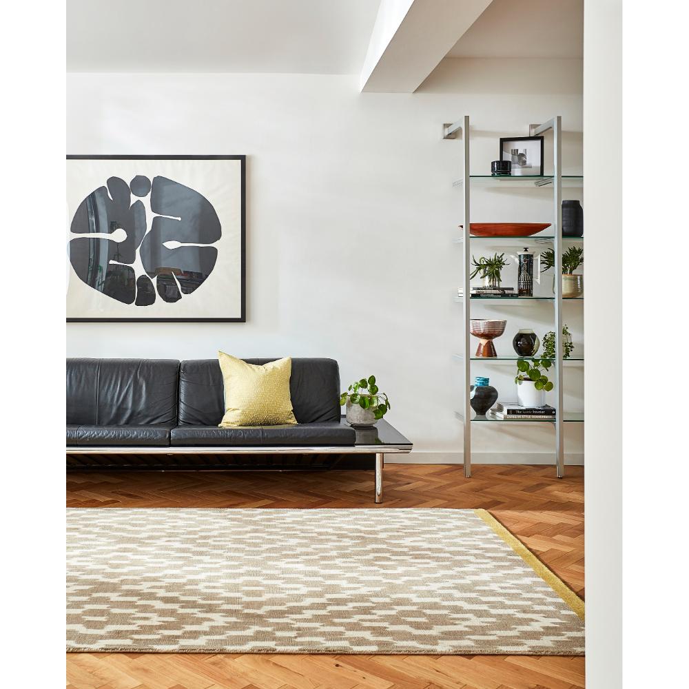 Grey geo diamond print Wool Rug in loungeroom - MyHouse