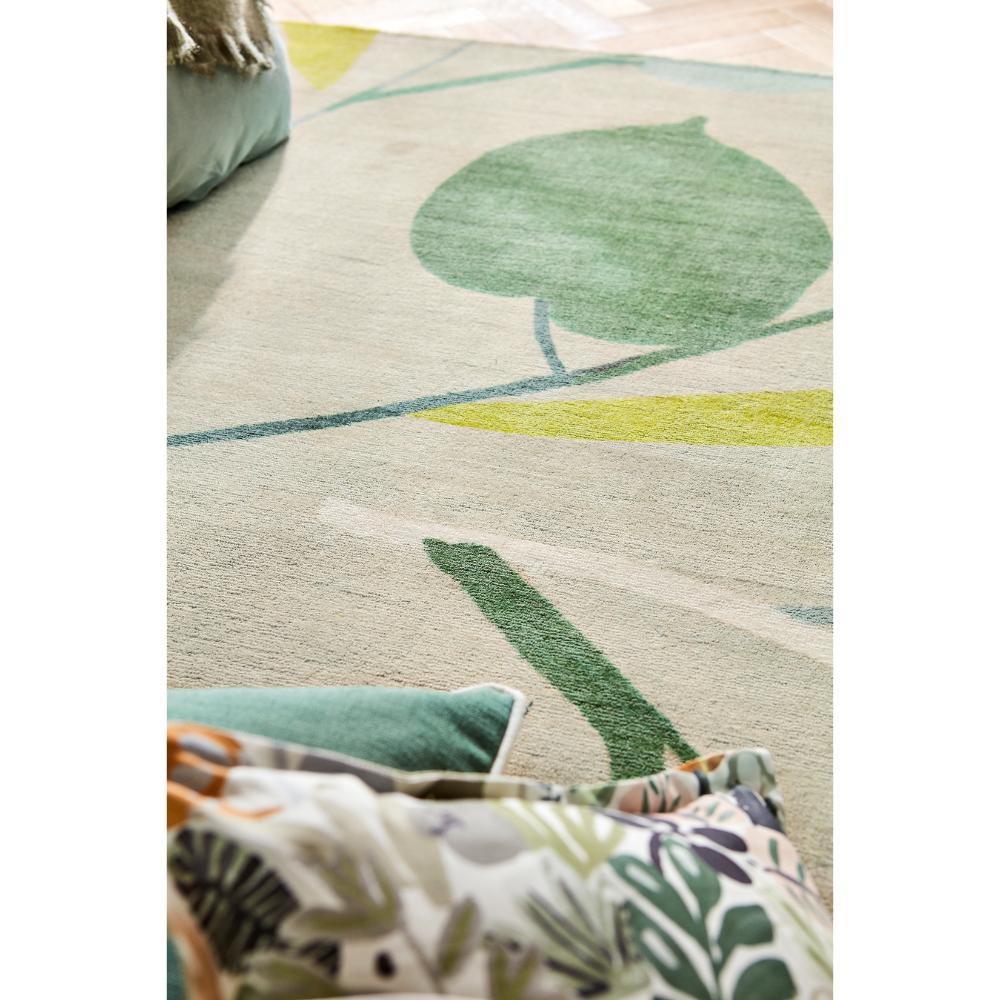 Green Leaf Print Wool Rug with cushions - MyHouse