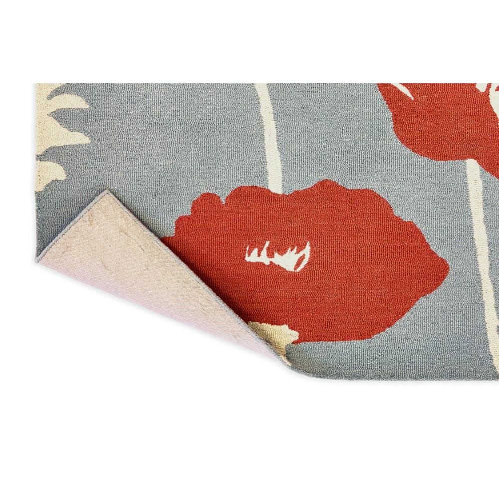 sage wool rug with red poppies detailed image - MyHouse