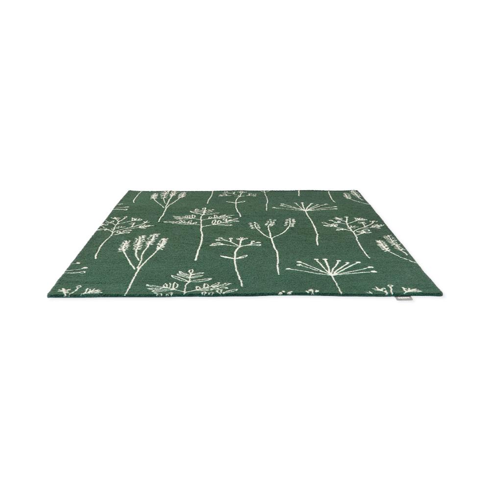green flower stem wool rug angled image - House