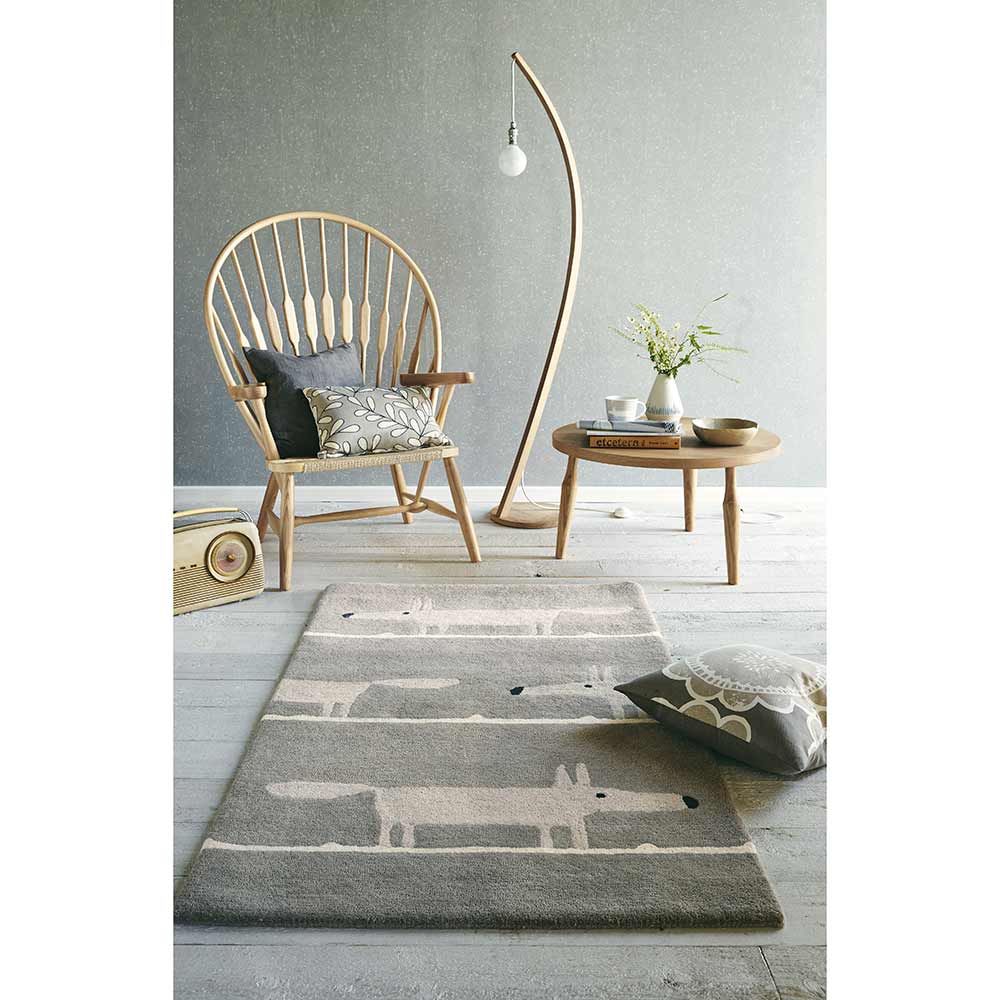 grey and white fox print wool rug in sitting area - MyHouse