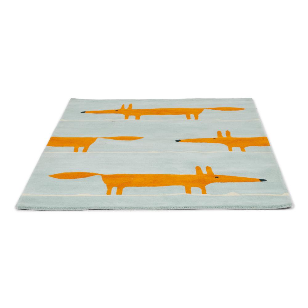 blue green and orange fox print wool rug detailed image - MyHouse