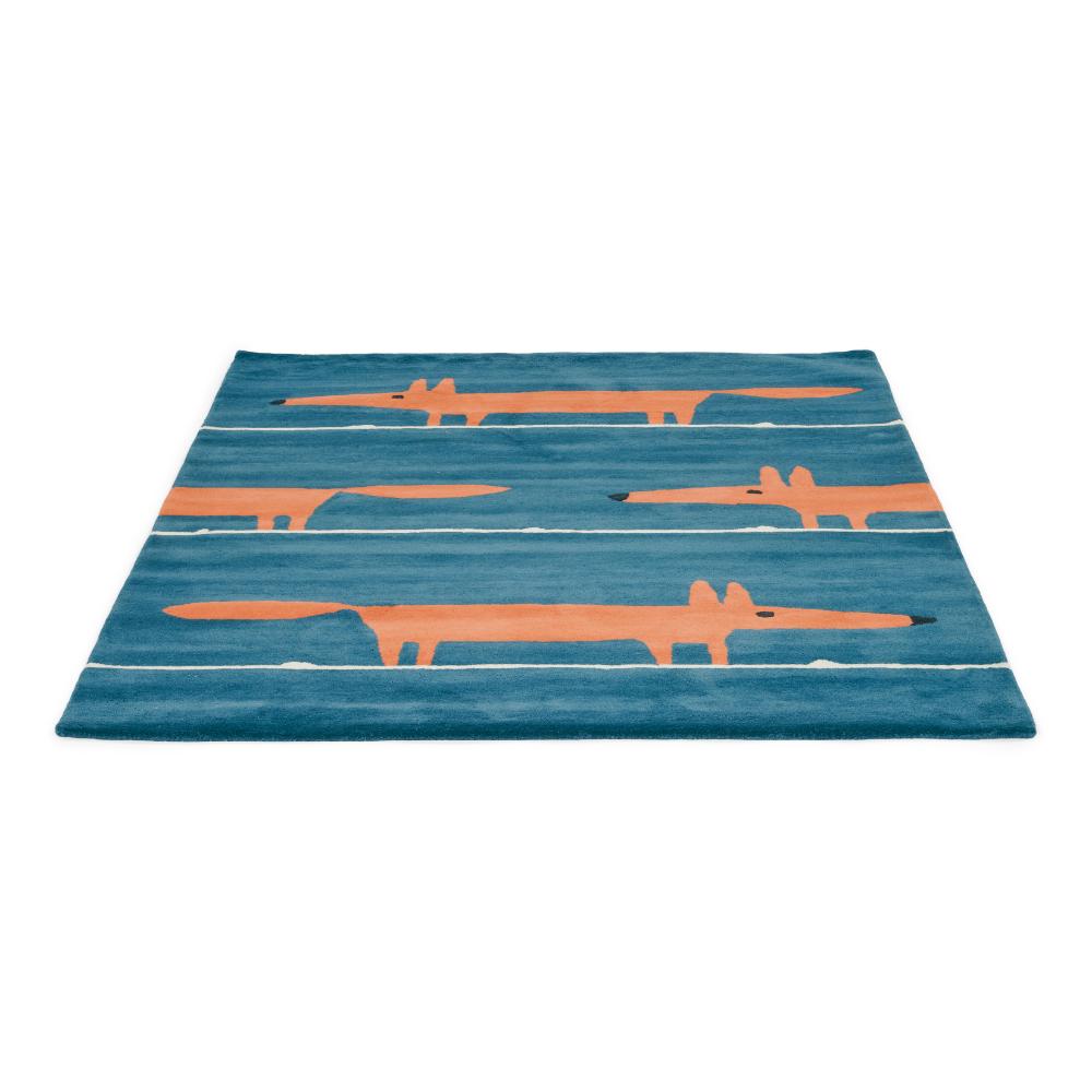 blue and orange fox print wool rug detailed image - MyHouse